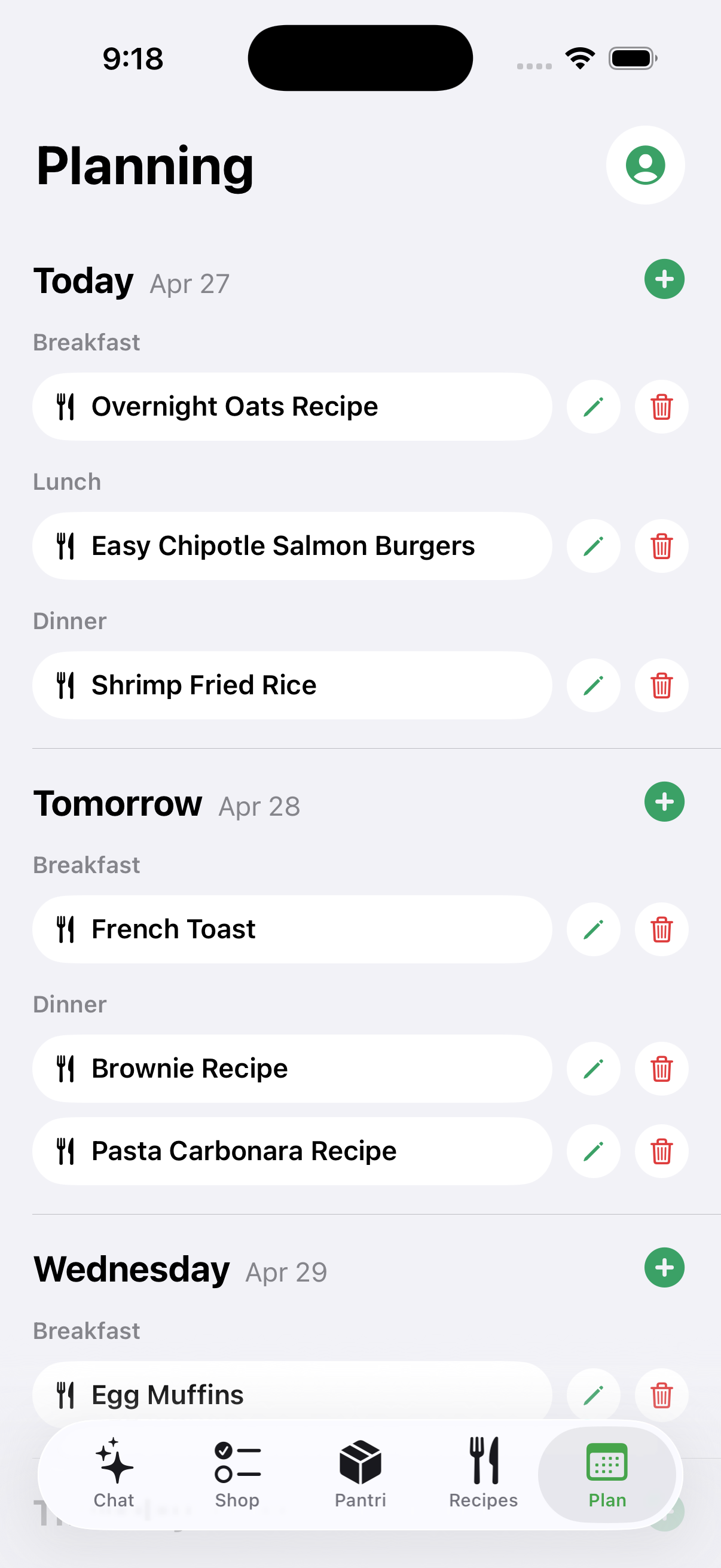 Pantri weekly meal planning preview